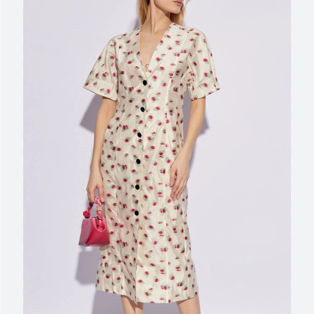 Ganni Organza Jacquard Floral Midi Dress